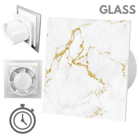 Wentylator łazienkowy dRim fi100 (TS) + FRONT SZKŁO Biało złoty marmur