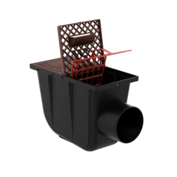 Osadnik Rynnowy Boczny BRĄZOWY do Rur Kwadratowych z kratką rewizyjną fi110 