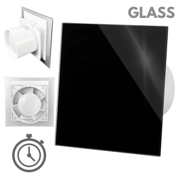 Wentylator łazienkowy dRim fi125 (TS) + FRONT SZKŁO Czarny połysk