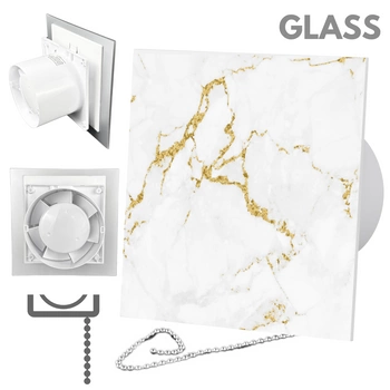 Wentylator łazienkowy dRim fi125 (PS) + FRONT Szkło Biało złoty marmur