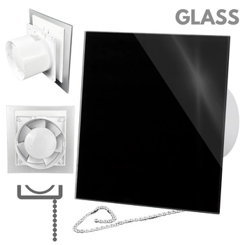 Wentylator łazienkowy dRim fi125 (PS) + FRONT Szkło Czarny połysk