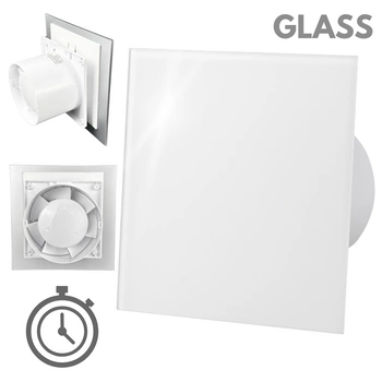 Wentylator łazienkowy dRim fi100 (TS) + FRONT SZKŁO Biały połysk