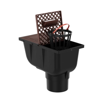 Osadnik Rynnowy Pionowy BRĄZOWY do Rur Kwadratowych z kratką rewizyjną fi110 