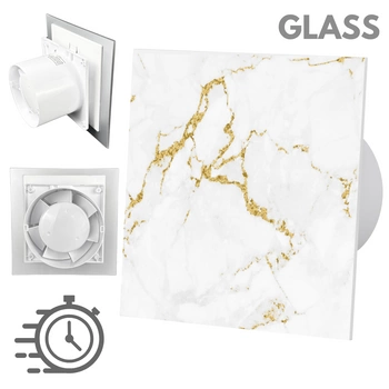 Wentylator łazienkowy dRim fi125 (DTS) + FRONT SZKŁO Biało złoty marmur